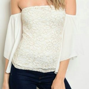 BN off shoulder white n gold top